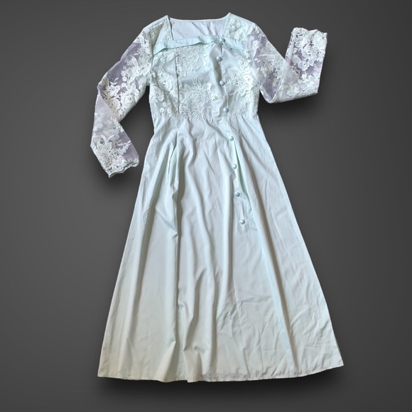 v i n t a g e :: Romantic Floral Lace Embroidered Sheer Maxi Dress - Picture 13 of 16